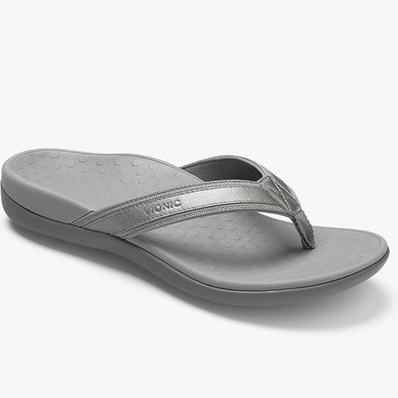 VIONIC Women Size 11 Tide II Toe Post Thong Sandals in Pewter Metallic Orthaheel - Picture 1 of 12
